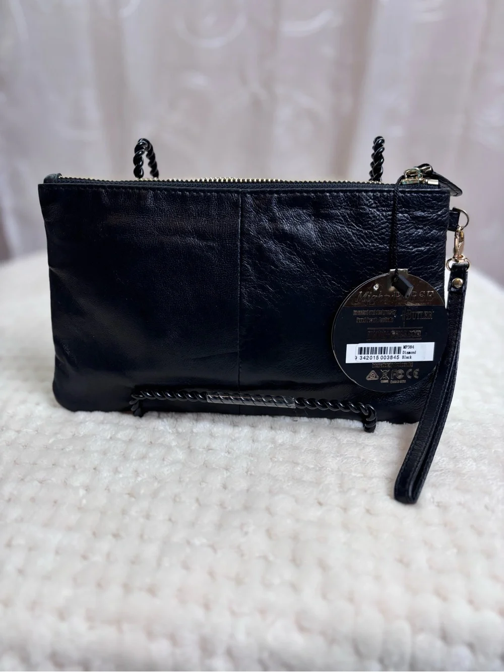 H&Butler Mighty Purse Diamond Black Leather Wristlet w/ Built-in Phone Charger - Picture 3 of 16